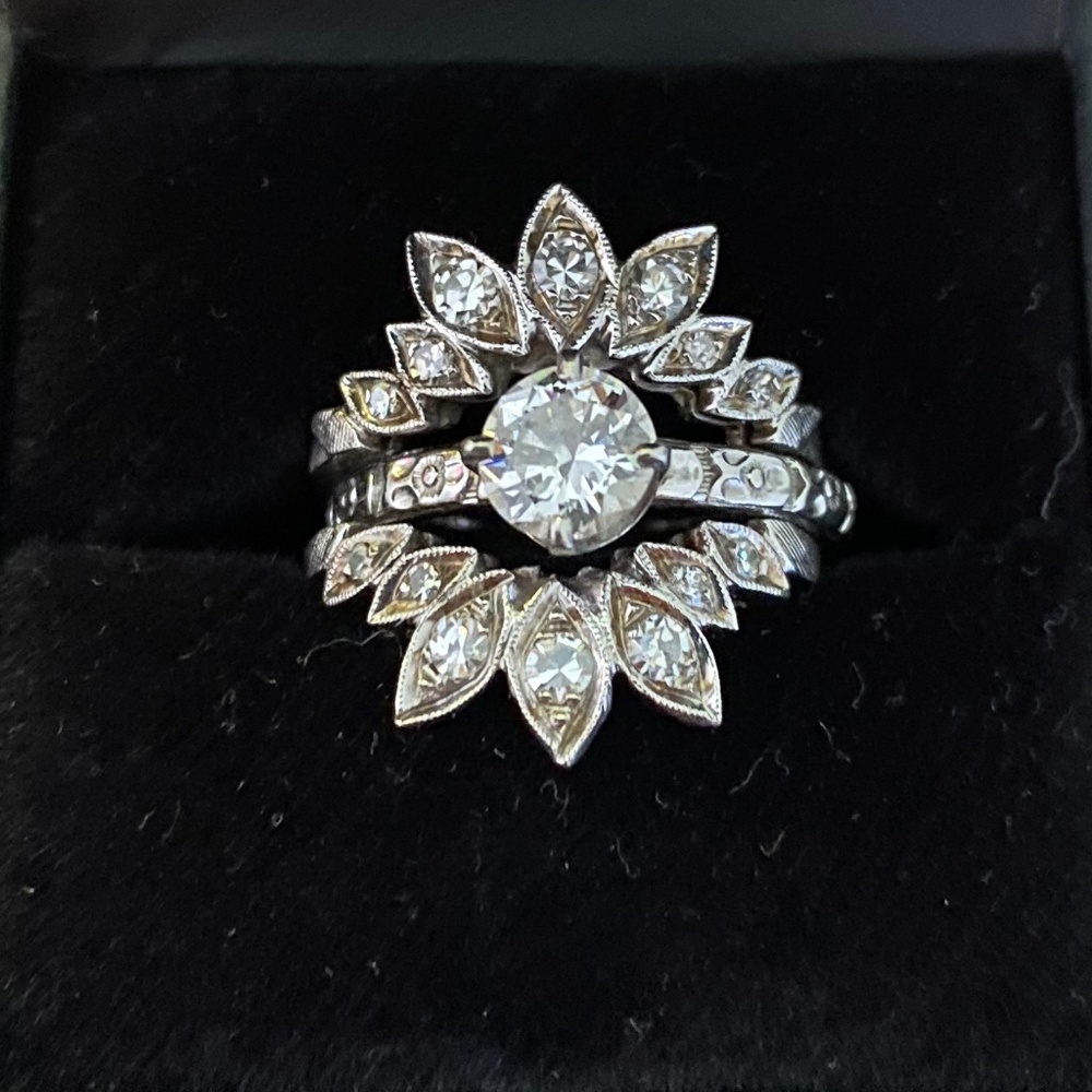 Diamond Engagement Ring with Diamond Wedding Insert Ring